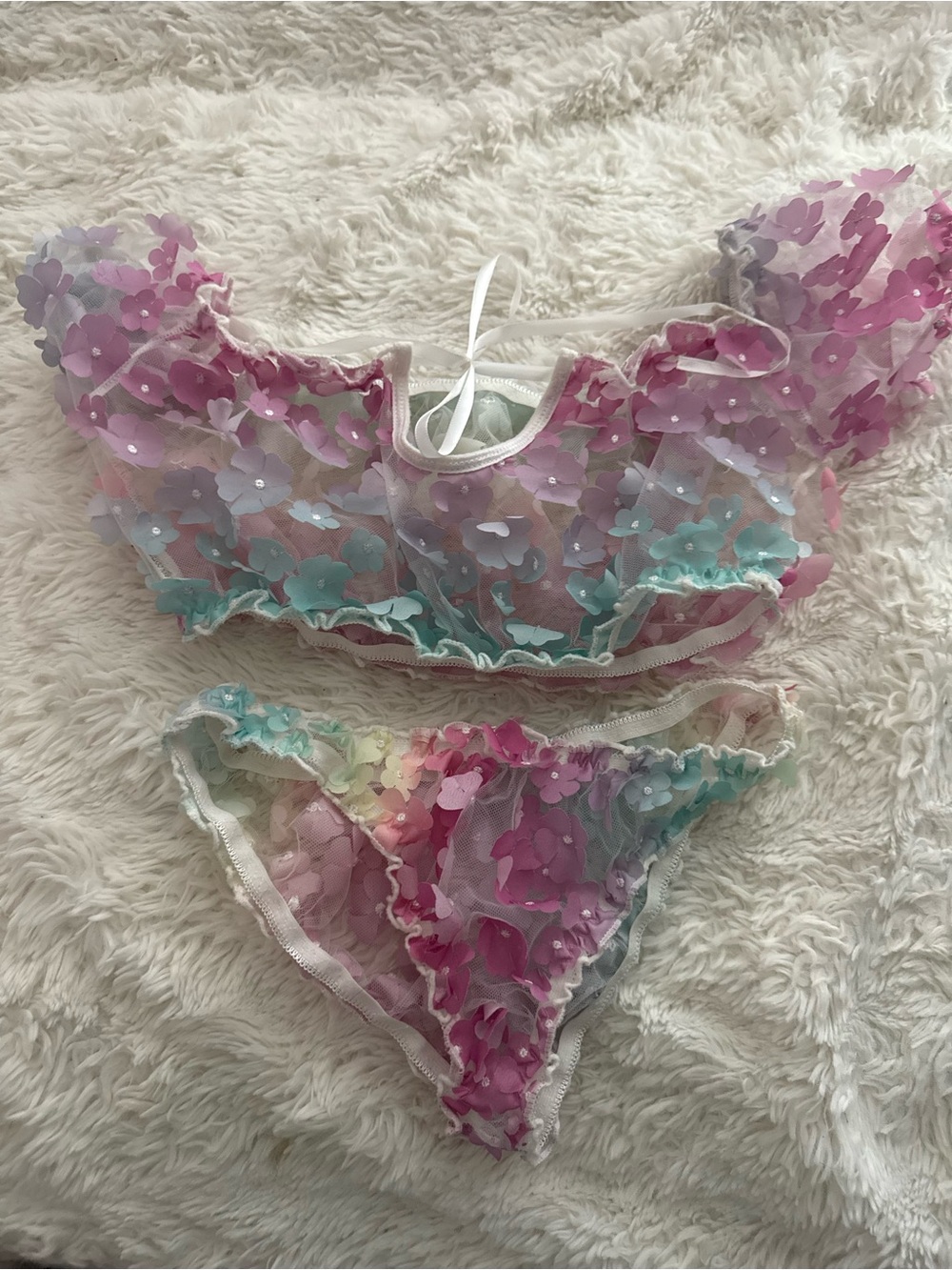 Floral Appliqué Mesh Lingerie Set in Pastel Rainbow xs/small… sooooo cute :)!